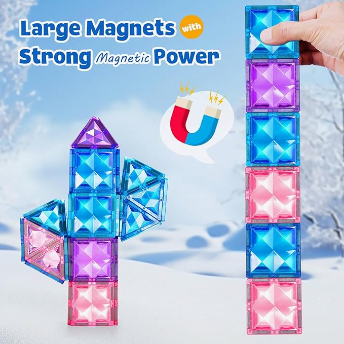 Ice Castle Magnetic Tiles-Sparkling Building Blocks, 3D Educational Toys for Kids, Construction STEM Toys for 3 4 5 6 7 8 Year Olds, Birthday Gift for Boys and Girls