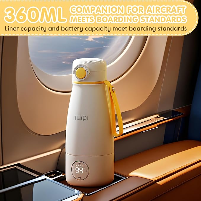 Portable Bottle Warmer, 12oz Large Capacity Baby Bottle Warmer for Formula & Breastmilk, Fast Heating Milk Warmer for Travel wth Child Lock,Precise Temp Control
