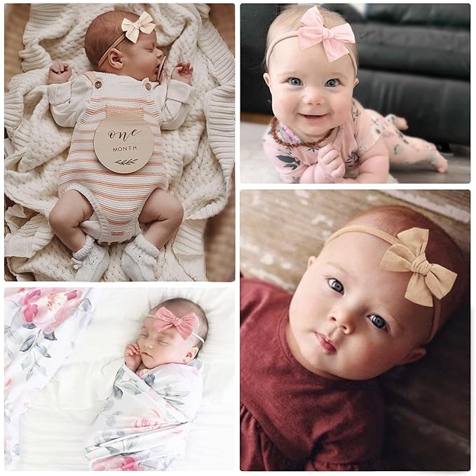 Baby Girl Headbands with Bows Soft Nylon Newborn Toddler Hairbands Handmade Baby Hair Accessories for Infant Girls Kids