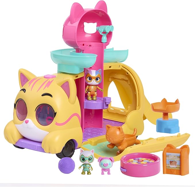 Disney Junior SuperKitties Purr ‘N’ Go Lights and Sounds Playset, 10 Pieces, Articulated Figures