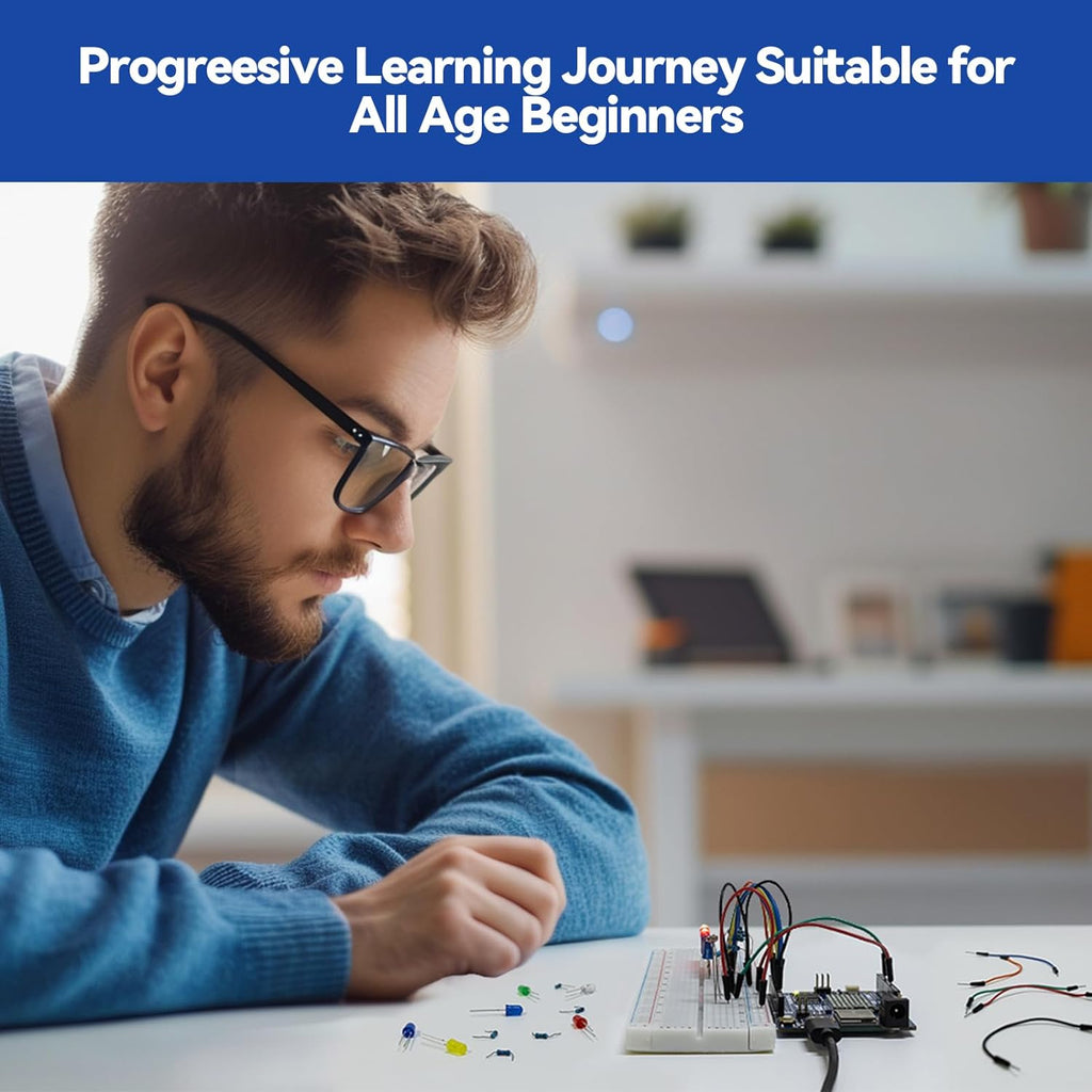 SunFounder Elite Explorer Kit with Original Arduino Uno R4 WiFi, RoHS Compliant, Bluetooth IoT ESP32 IIC LCD1602 OLED, Super Starter Kit, Online Tutorials & Video Courses for Beginners & Engineers