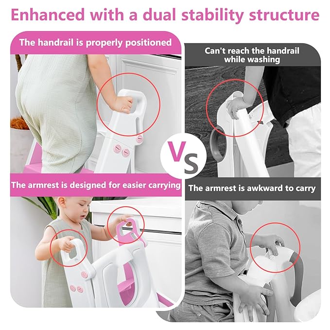 Easy Storage Potty Training Seat with Ladder, Adjustable Step and Toilet Seat Height, Easy-Grip Handles for Climbing, Foldable Portable Toddler Toilet Trainer, Perfect for Small Bathrooms