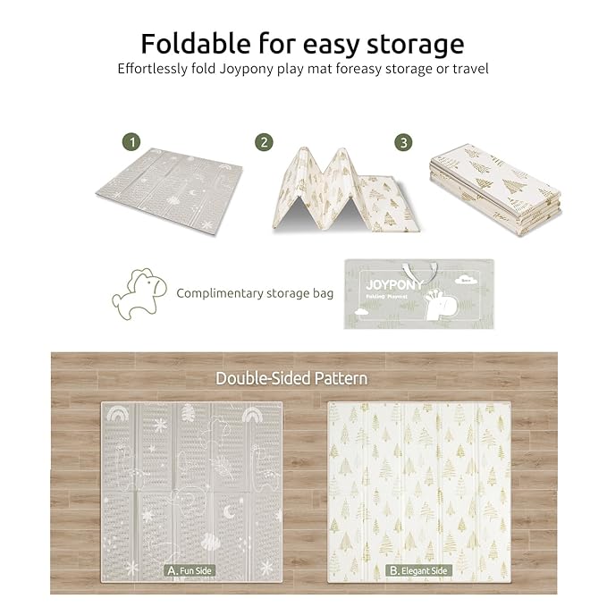 Baby Play Mat, 47 x 47 Inch Foldable Play Mats for Babies and Toddlers, Waterproof & Anti-Slip Portable Baby Floor Mat for Baby Playpen, Baby Mat for Floor with Travel Bag