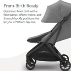 UPPAbaby Minu V3 Travel Stroller | Lightweight + Compact Design | One-Hand Fold + Unfold | from Birth + Overhead Compatible | Greyson (Charcoal Mélange/Carbon Frame/Saddle Leather)