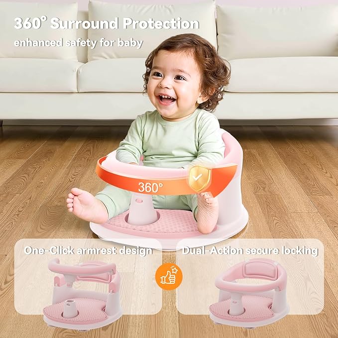 Baby Bath Seat for Babies 6 Months & Up - 360°Protection Bath Seats for Babies Sitting Up | Baby Infants Bath Chair with Temperature Alert & Cushion | Toddler Bath Seat Newborn Baby Bathtub Seat