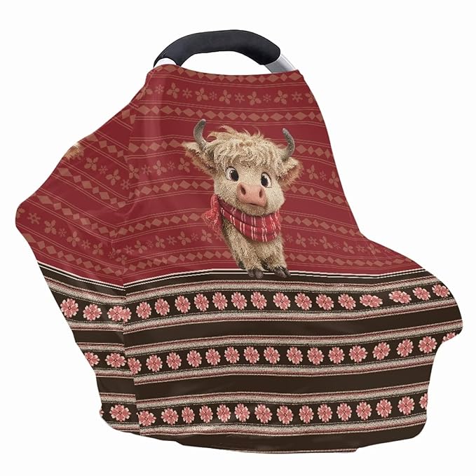 Binienty Christmas Highland Cow Car Seat Canopies for Baby Boys Girls, Mom Nursing Breastfeeding Covers Infant Stroller Cover, Holiday Gifts