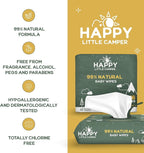 Happy Little Camper Natural Flushable Wipes - Hypoallergenic & Chlorine-Free Wet Wipes with Aloe Vera, Chamomile and Pomegranate Extract - Unscented Baby Wipes Safe for Sensitive Skin - 50 Count