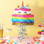 WERNNSAI Unicorn Cake Piñata Foldable - Unicorn Party Decorations Pink Girl Birthday Party Games Princess Pinata with Blindfold Bat and Tassels Happy Birthday Supplies for Kids Girls Classroom Game