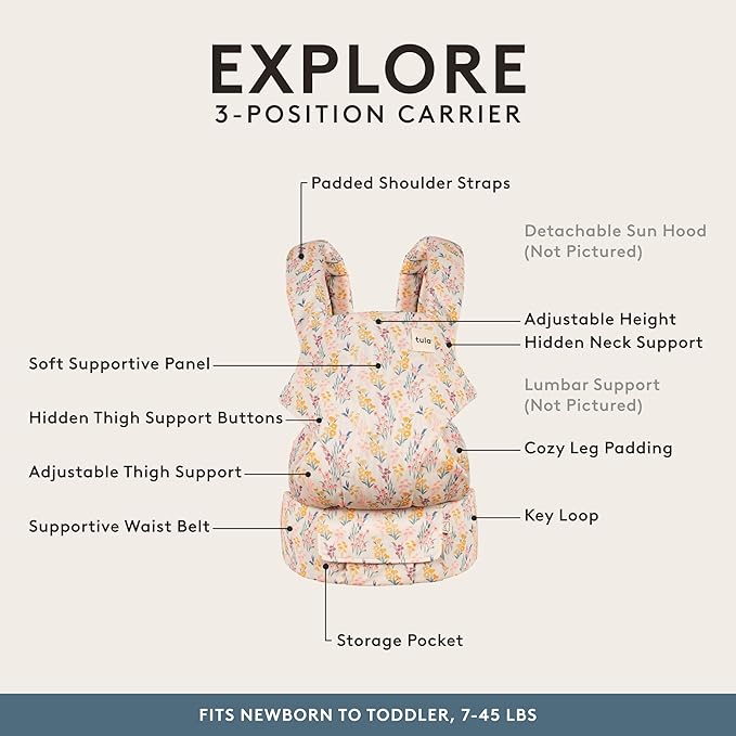 Baby Tula Explore Carriers - Breathable Baby Carrier Newborn to Toddler - Adjustable Toddler Carrier - Multiple Ergonomic Positions Front and Back - Ergonomic Fit for 7-45 lb - Mesh, Daisy Chain