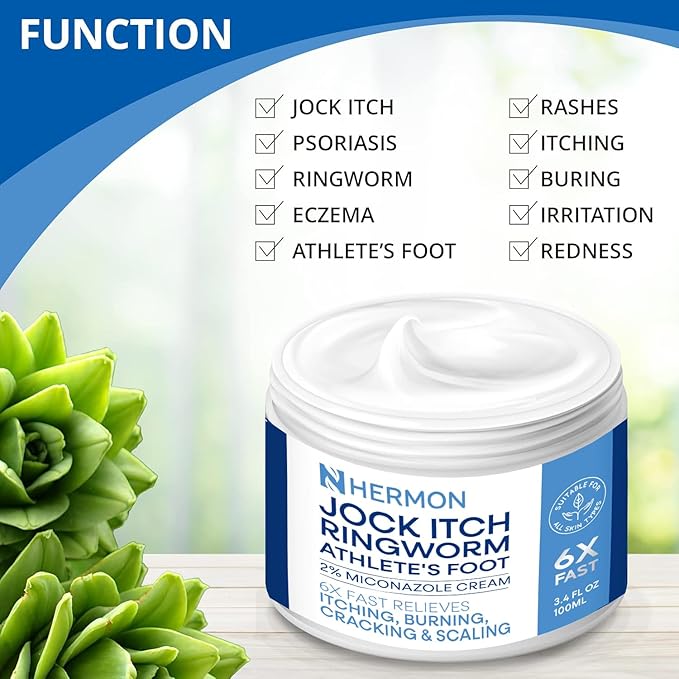 Hermon Jock Itch Antifungal Cream, Ringworm Treatment for Humans, Psoriasis Treatment, Psoriasis Scalp Treatment, Ringworm Cream for Humans, Foot & Body Balm, Provides Soothing Relief-100ml
