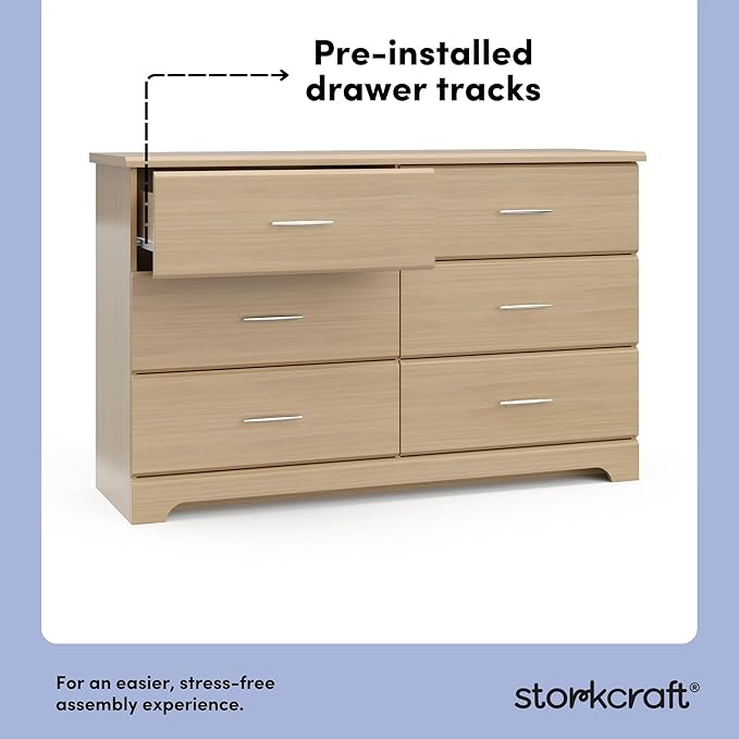 Storkcraft Brookside 6-Drawer Dresser (Driftwood) – GREENGUARD Gold Certified, Wood Dresser for Bedroom, Kids & Nursery Storage Chest, Safety Interlocking Drawers, Pre-Installed Tracks, Kids Chest