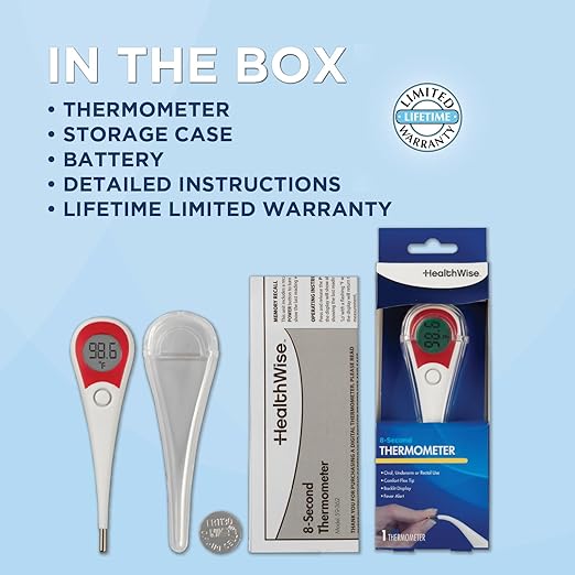 Healthwise Digital Thermometer | 8-Second Readout | Jumbo Backlit Display | Flexible Tip