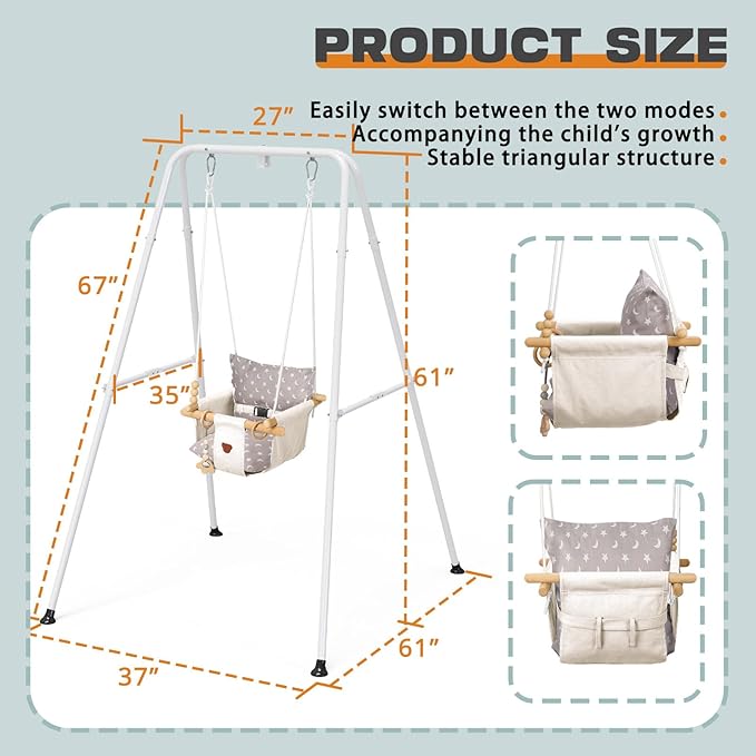 2 in 1 Baby Jumper & Swing, Baby Jumper for Indoor and Outdoor Use, Toddler Swing with Foldable Stand, Stable Bouncer Jumper（White）