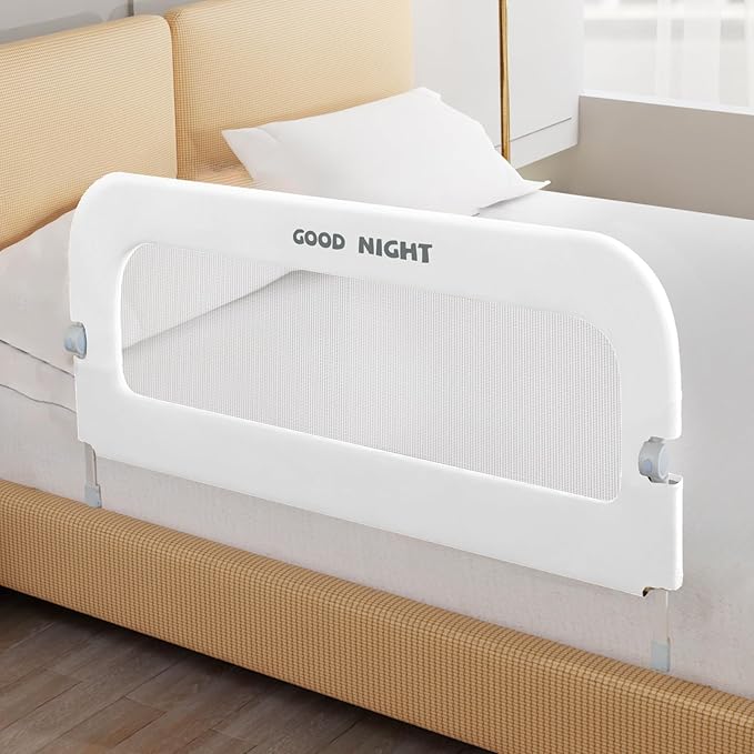 Bed Guard Rail for Toddlers - 32" Adjustable Heights & Folding up Portable Bed Railing for Baby - Toddler Bed Rails Guard for Crib, Twin, Bunk,Full Size, Queen & King Bed(White)