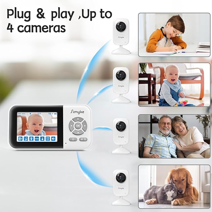 Video Baby Monitor with Camera No WiFi 1200ft Long Range, 2.8" Plug & Play Diaplay, Auto Night Vision, 5 Lullabies Portable Baby Sound Monitor, Baby Room Use, for Baby/Elderly