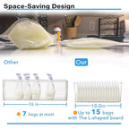 Breastmilk Storage Container with 4 Freezer Flattener Kit to Flatten Standing Breast Milk Bags in Organizer Bins Save Refrigerator Space |Horizontal Storage
