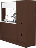 Amazon Basics Kids Upright Wooden Kitchen Toy Playset with Stove, Oven, Sink, Fridge and Accessories, for Toddlers, Preschoolers, Children Age 3+ Years, Espresso/Gray, 39x11.8x39''