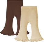 Neutocd Toddler Baby Girl 2-Pack Pants Bell Bottom Infant Baby Girl Solid Ribbed Cotton Leggings