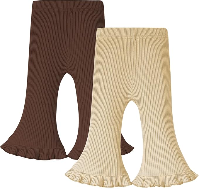 Neutocd Toddler Baby Girl 2-Pack Pants Bell Bottom Infant Baby Girl Solid Ribbed Cotton Leggings