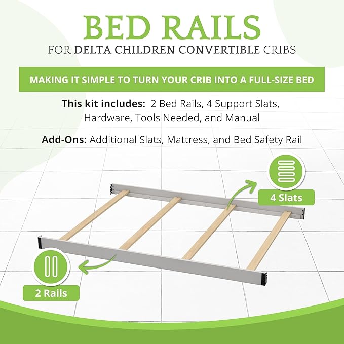 Full-Size Conversion Kit Bed Rails Compatible with Delta Children Convertible Cribs - Solid Wood Rail #0050 - Toddler & Adult Bed Rail for Full-Size Beds - Baby Furniture (Moonstruck Grey - 1351)