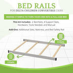 Full-Size Conversion Kit Bed Rails Compatible with Delta Children Convertible Cribs - Solid Wood Rail #0050 - Toddler & Adult Bed Rail for Full-Size Beds - Baby Furniture (Moonstruck Grey - 1351)