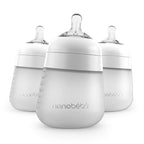 Nanobebe Flexy Silicone Baby Bottle, Anti-Colic, Natural Feel, Non-Collapsing Nipple, Non-Tip Stable Base, Easy to Clean, 3-Pack, White, 9oz