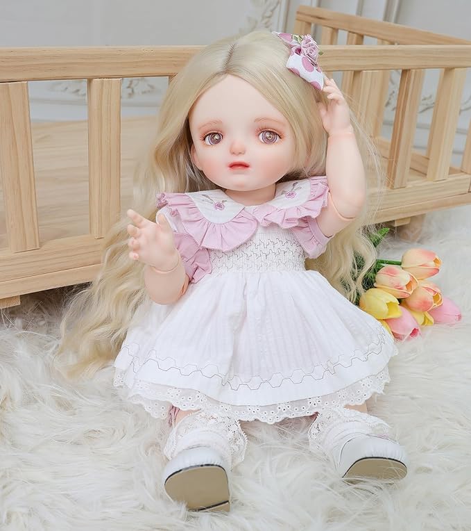 BJD Dolls, 1/4 Ball Jointed Doll Fullset with 15 Articulated Joints and Adjustable Glass Eyes, 20 Inch (50cm) Full Vinyl Girl, Collectible Reborn-Style Doll for Ages 14+, Gift Box Packaging