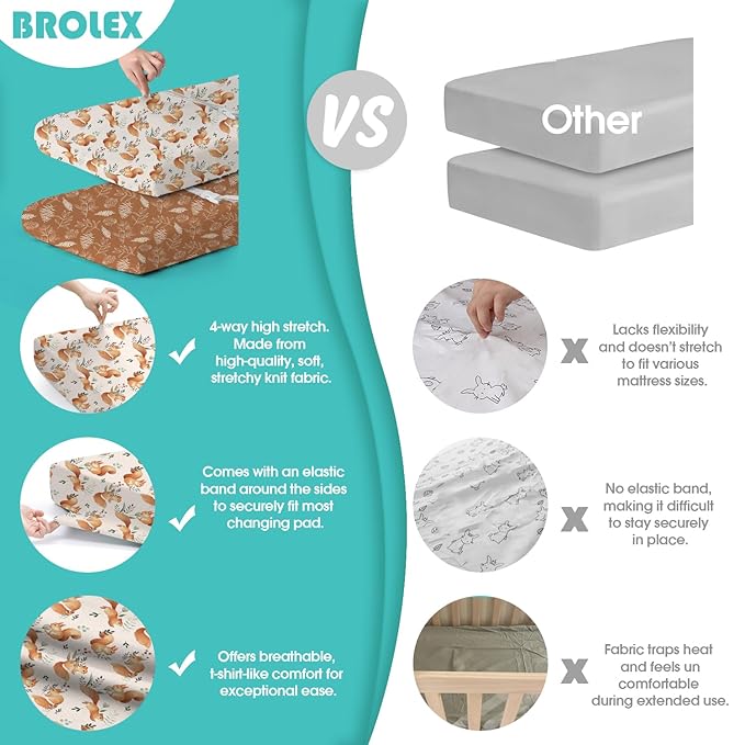 BROLEX Changing Pad Covers for Baby: Boy Girls Ultra Stretchy Soft 2 Pack, Squirrel Foliage