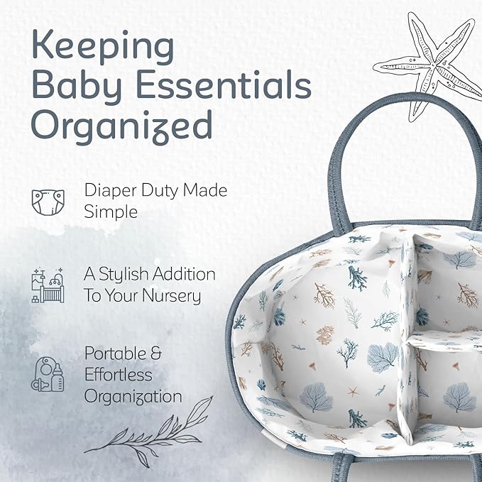 KiddyCare Diaper Caddy Organizer Basket for Nursery Storage Organizer Cart Baby Basket for Diaper Holder, Baby Basket Gift for Boy/Girl Basket with Dividers Stone Large