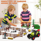 Dwi Dowellin Farm Animal Toys Set,69 Pcs Farm Toys with Tractor with Trailer,Horse Stable Grain Bins Horse Cow Farmer Figures Fence Playset for Kids Toddlers Boy Girl 3-12 Years Old