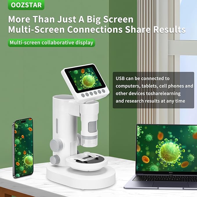 OOZSTARMicroscope for Kids, Up to 1000 X Magnification, 3.5-inch Foldable Screen, Handheld Pocket Microscope for Kids,Science Education Kits for 8-12 Year olds
