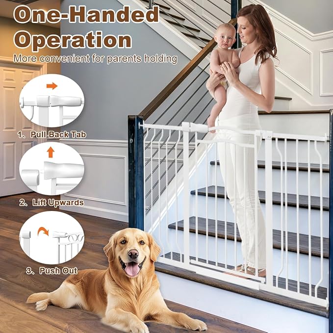 30" Tall Metal Narrow Baby Gate for Doorways No Drill 29.5-33.8" Wide, Auto Close Press Mounted Baby Gate Indoor for Kids, Walk Through Dog Gates for Stairs, White