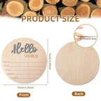 Baby Announcement Sign, 5.9 Inch Wooden Hello World Newborn Signs, Birth Announcement Sign, Baby Shower Hospital Nursery for Newborn Boys and Girls (Gray,Pen)