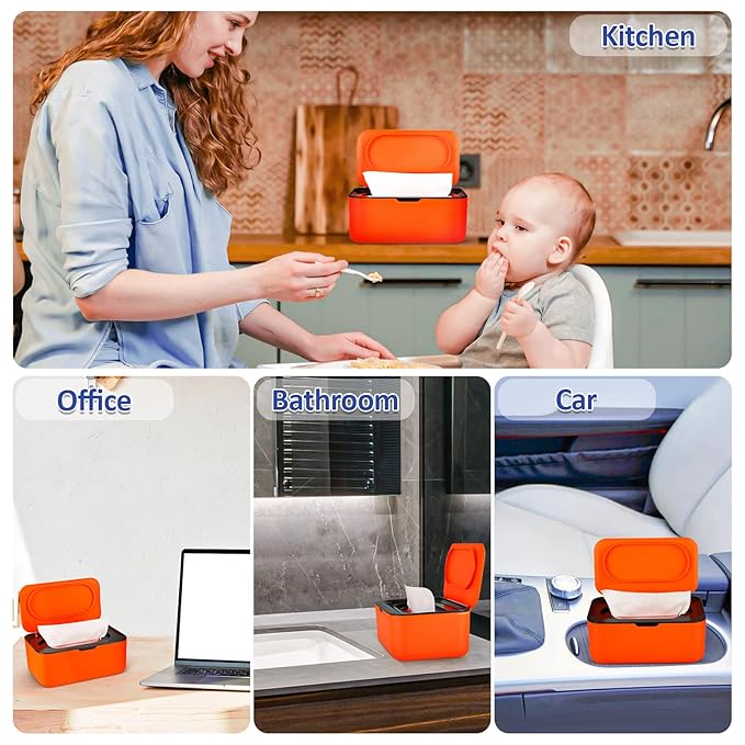 Baby Wipes Dispenser, Wipes Case Baby Wipe Holder Keeps Wipes Fresh, Non-Slip, Easy Open & Close (Black)