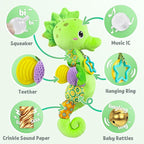 LIGHTDESIRE Baby Toys Musical Seahorse,Infant Stuffed Animal Toys with Crinkle and Rattles,Soft Sensory Toys with Textures for Tummy Time Newborn Boys Girls 0 3 6 12 Months(Green)