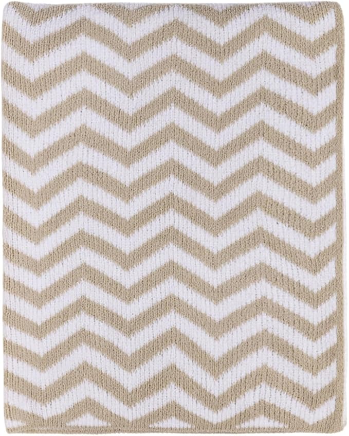 Living Textiles Chenille Knitted Blanket - Taupe Chevron