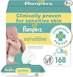 Pampers Baby Wipes Sensitive, Water Based Baby Wipes, Hypoallergenic and Unscented Baby Wipes, 168 Wipes Total (2 Flip-Top Packs)