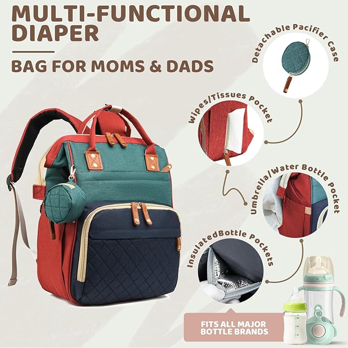 Diaper Bag Backpack for Girls Boys: Multicolor Toddler Diaper Bag with Changing Pad Baby Backpack Diaper Bag for Mon Dad Newborn Pañaleras Bebe Niña Niño Baby Registry Search Essentials Must Haves