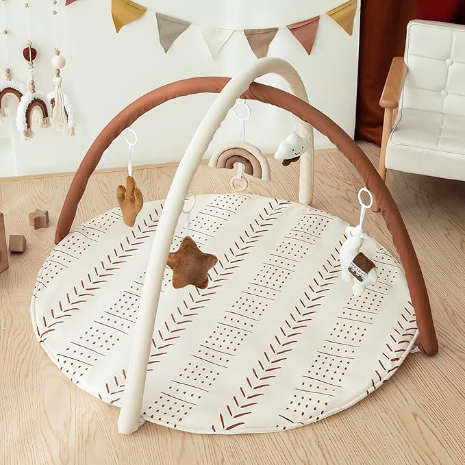 Razee Baby Gym Mat Infant Activity Gym Mudcloth Baby Activity Center with Play Mat with 5 Toys for Babies as Shower Use