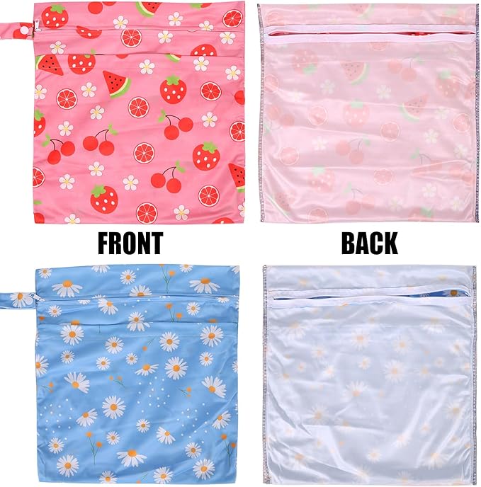 2pcs Travel Waterproof Laundry Bag, Cloth Diaper Wet Dry Bags with Handle & 2 Zipper Pockets, Reusable Washable Dirty Clothes Bag for Baby Adult Travelling Hanging, Bathing Beach Pool Daycare