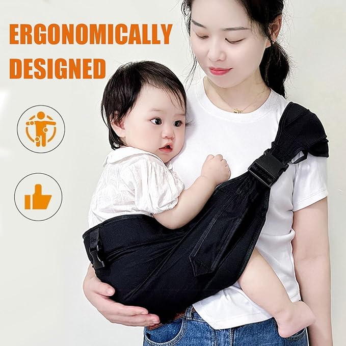 Baby Sling Carrier Toddler Carrier One Shoulder Adjustable Shoulder Strap Labor-Saving Baby Sling 10-45lbs(Black,Cloth)