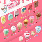 WHOHOLL Wooden Ice Cream Counter Playset for Toddler Girl Toys, Play Store Pretend Toy Food Play Kitchen Accessories with Fake Money & Coin, Gifts for 3+ Year-Old Kids (Pink)