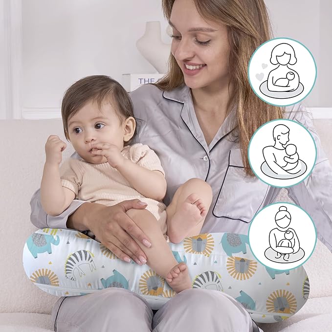 Little Grape Land New Nursing Pillow for Breastfeeding, Larger Breast Feeding Pillow and Positioner with Removable Cover for More Support, Tummy Time and Bottle Feeding Support Pillow, Animals