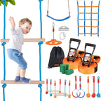 VEVOR Warrior Obstacle Course for Kids, 56FT Slackline with Gym Rings, Monkey Bars, Rope Knots, Portable Outdoor Course Training Equipment Set for Backyard