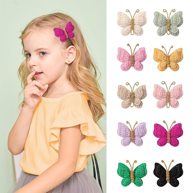 2 Pcs Butterfly Hair Bow Girl, Kid's Cute Hair Clips Barrettes Accessories for Infants Toddlers Baby Kids Fine Hair (Rose Red)