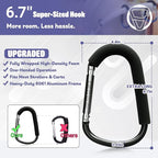sprookber 6.7 Inch Large Stroller Hooks for Diaper Bags & Purses, Heavy Duty Mommy Hooks for Shopping, Grocery, Backpack – Baby Stroller Accessories, Set of 2 (Black)