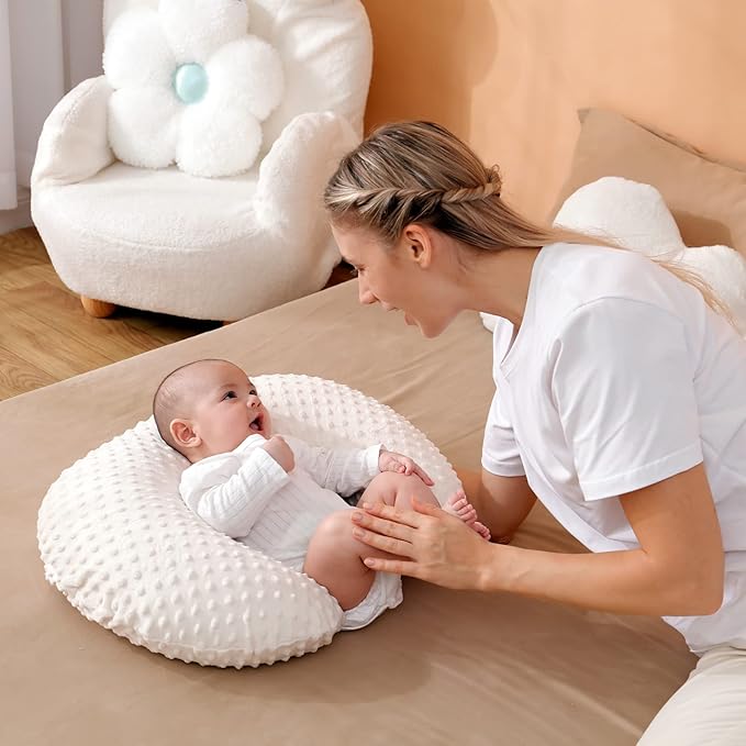Nursing Pillow and Positioner with Cover for Breastfeeding and Bottle Feeding, Propping Baby, Tummy Time, Baby Sitting Support, Awake-Time Support (Beige, 22" x 17.7" x 5.9")