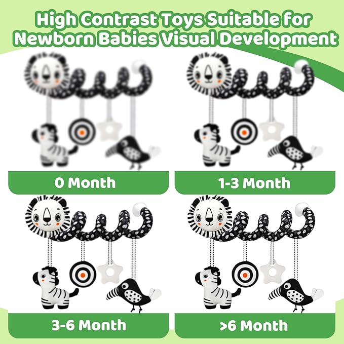 Black and White High Contrast Baby Toys - Sensory Infant Hanging Carseat & Stroller Toy for Newborns 0-6,6-12Months Perfect Easter Birthday & Baby Shower for Babies Boys Girls