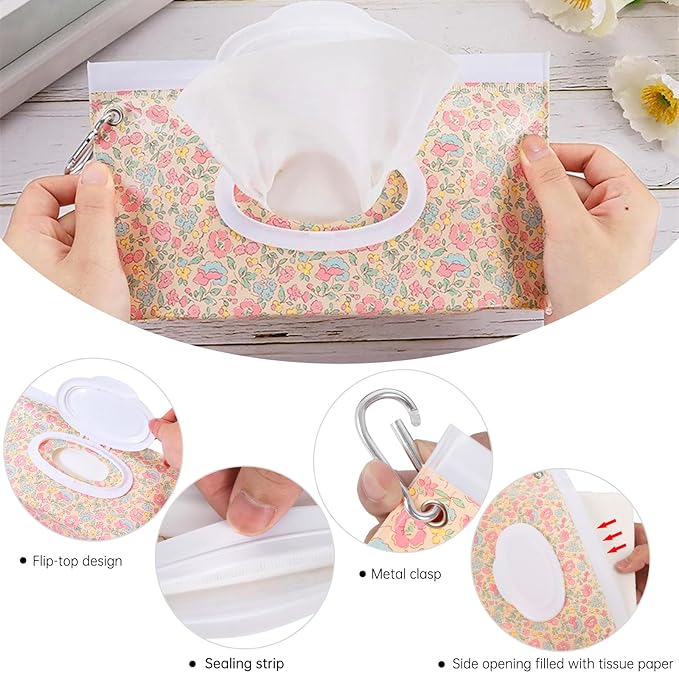 2Packs Baby Wipes Dispenser Portable Baby Wipe Holder Refillable Wet Wipes Container Reusable Travel Wipes Case, Keeps Wipes Fresh(Blue)