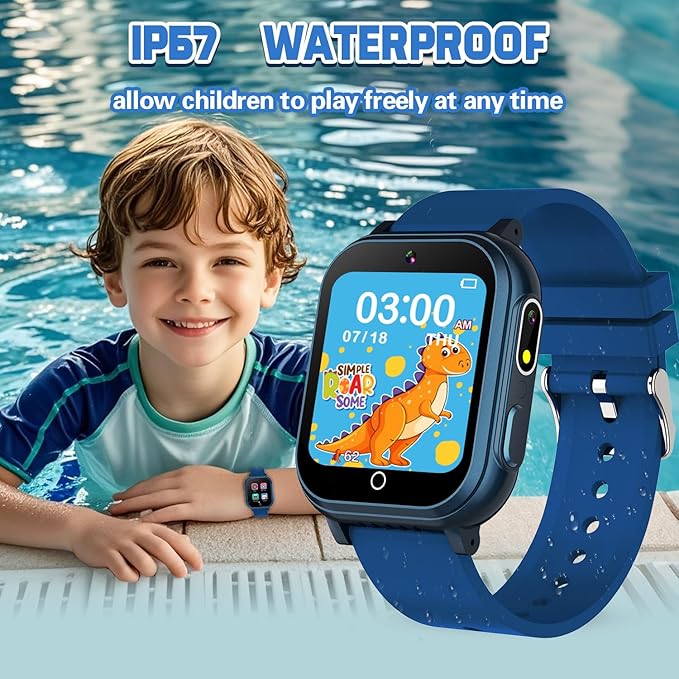 Kids Smart Watch Gift for Boys Ages 3-12, IP67 Waterproof, 32 Puzzle Games, HD Touchscreen Dual Camera Vedio Pedometer Music Player, Kids Watch Toy Birthday Gifts for Boys Ages 5 6 7 8 9 10 (Blue)